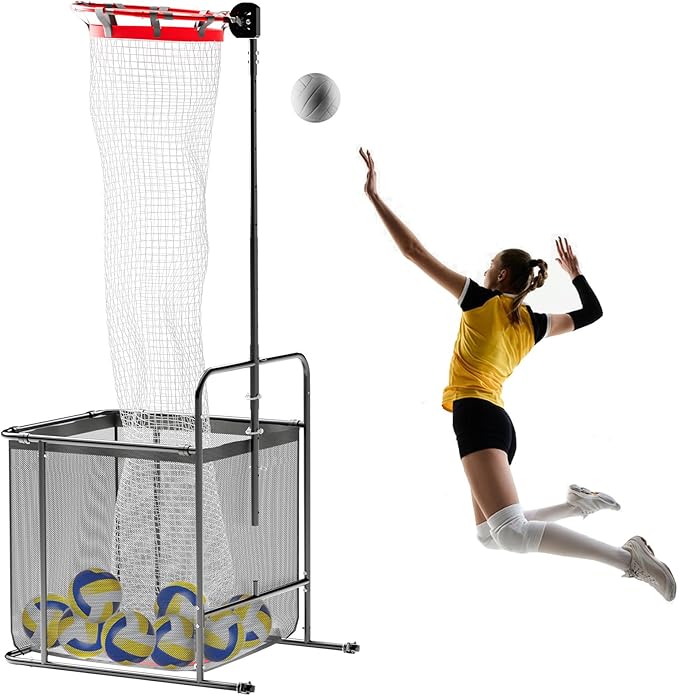Pro Volleyball Setter Training Equipment Volleyball Setting Trainer Practice Net with 2 Target Hoop Size & 6 Angles & 13 Height Adjustment Ball Collection Bag Indoor Outdoor Practice