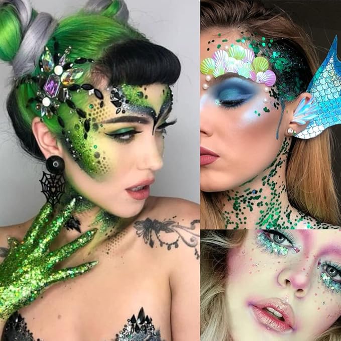 Mysense Green Body Glitter Gel,St Patricks Day Outfit Accessories for Women Girls,Chunky Mermaid Glitter Sequins for Face Eye Hair Decorations,Festival Rave Sparkling Glitter Makeup,30g