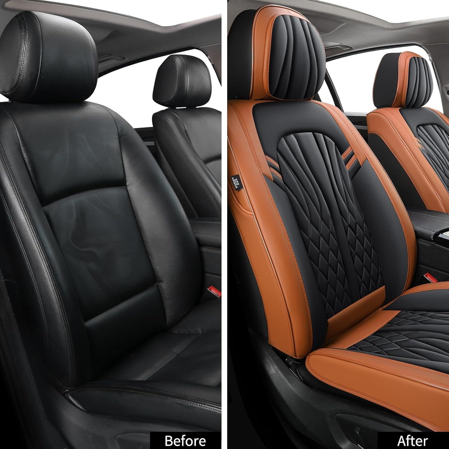 Car Seat Covers Front Seats, Car Seat Protector Waterproof, Car Seat Cushion Nappa Leather, Driver Seat Cover Brown Carseat Cover Universal Fit for Most Cars Brown&Black