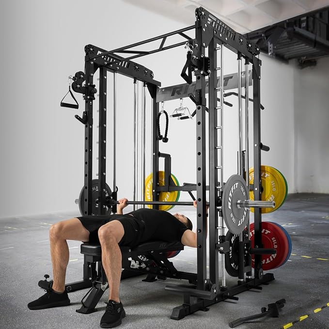 RitFit M1 & M1 Pro Smith Machine with Cable Crossover System, Multi-Function Squat Rack Power Cage for Home Gym, Power Rack and Packages