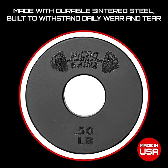 Micro Gainz Standard 1-Inch Center Hole Weight Plates, Set of 2 Black Fractional Plates Choose Set (.25LB-1.25LB), Designed for Standard 1-inch Barbells & Dumbbells, Made In USA