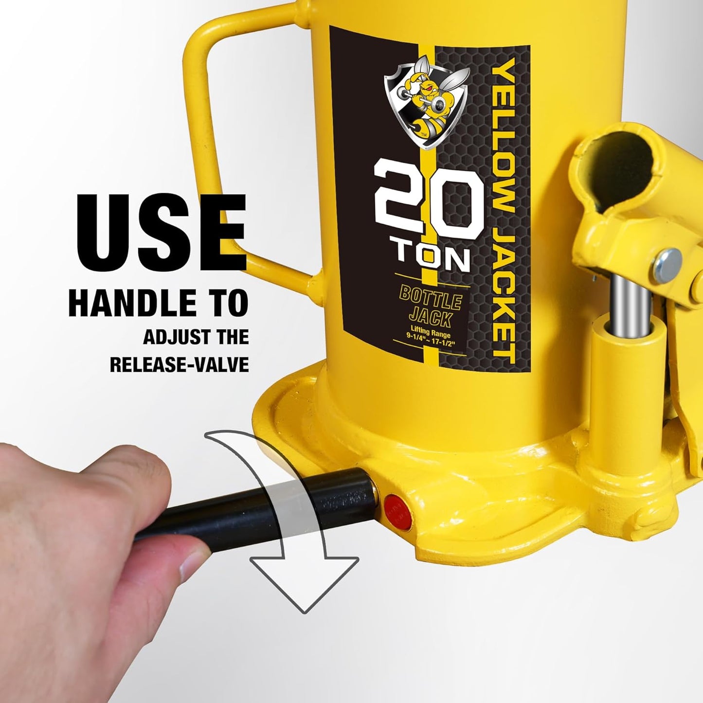 YELLOW JACKET 20 Ton Muti-Directional Welded Bottle Jack (40,000lb), Horizontal Bottle Jacks Use for Car, Pickup, Truck, RV, Auto Repair, Hydraulic Bottle Jack, Yellow