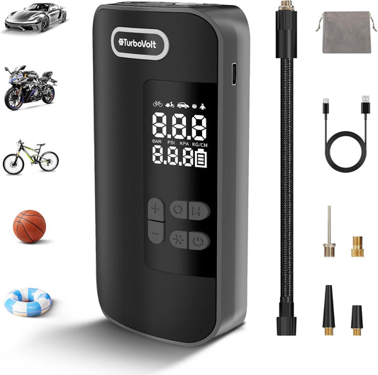 Tire Inflator Portable Air Compressor, 150PSI Rechargeable 2X Faster Cordless Air Pump, Portable Tire Inflator with Pressure Gauge & LED Light 4 Preset Modes, Electric Air Pump for Motor Bike Ball