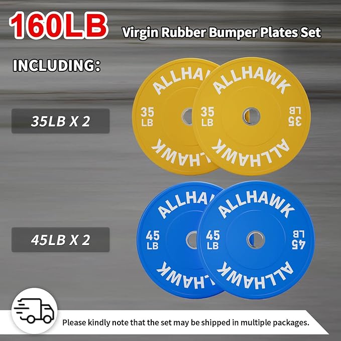 Colored Olympic Weight Plates, 2-inch Rubber Bumper Plate Set for Home Gym Barbell Weight Lifting and Strength Training
