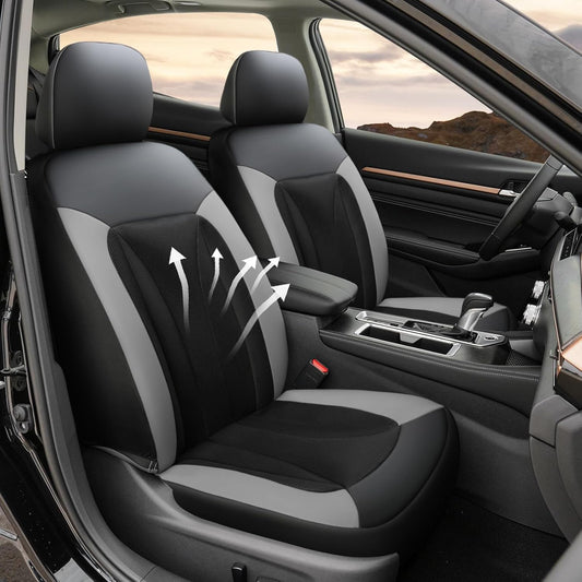 GIANT PANDA Front Seat Cover for Nissan, 3D Air Mesh Car Seat Covers Custom Fit Nissan Rogue Altima Sentra Versa Kicks Frontier Murano Pathfinder Maxima (Grey+Black) 2-Pack