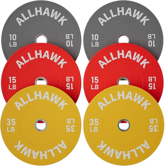 Colorful Olympic Bumper Plates, 2-inch Stainless Steel Insert, Virgin Rubber Weight Plate Set for Barbell Weight Lifting and Strength Training Home Gym