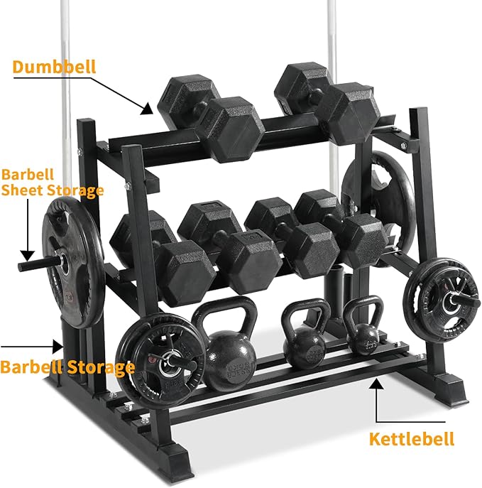 Dumbbell Rack, Bongkim Dumbbell Set with Rack Stand, Dumbbells Weights Rack for Home Gym, Weight Rack for Dumbbells, Kettlebells, and Weight Plates 1100LBS
