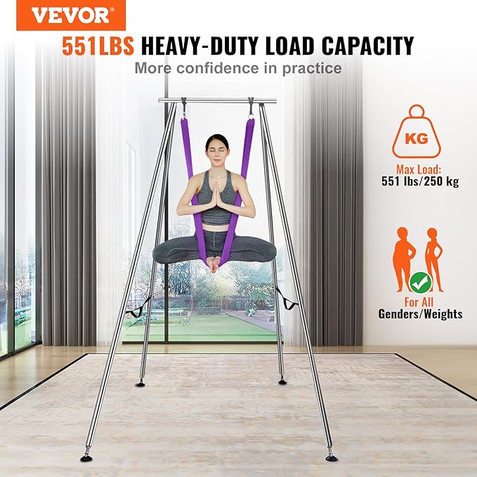 VEVOR Aerial Yoga Frame, 9.67 ft Height Swing Stand, Max 551.15 lbs Load Chrome-Plated Steel Pipe Inversion Yoga Rig for Indoor Outdoor Use
