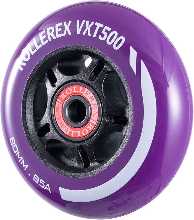 Rollerex VXT500 Inline Skate Wheels (8 Wheels w/Bearings, spacers and washers) (Various Size & Color Options Available) - for Indoor, Outdoor, Hockey - Intended for Roller Blade Wheel Replacement