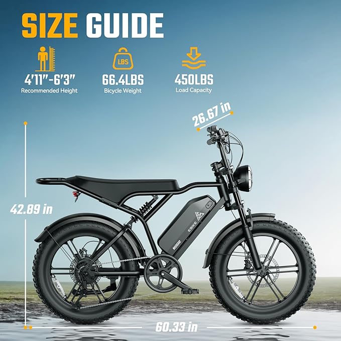 TST Electric Bike for Adults 1500W Peak 20" Fat Tire All-Terrain E-Bike 60/110 Miles 28MPH Electric Dirt Bike for Road Sand Mountain Snow - 48V 15/25AH Battery Powered Electric Motorcycle