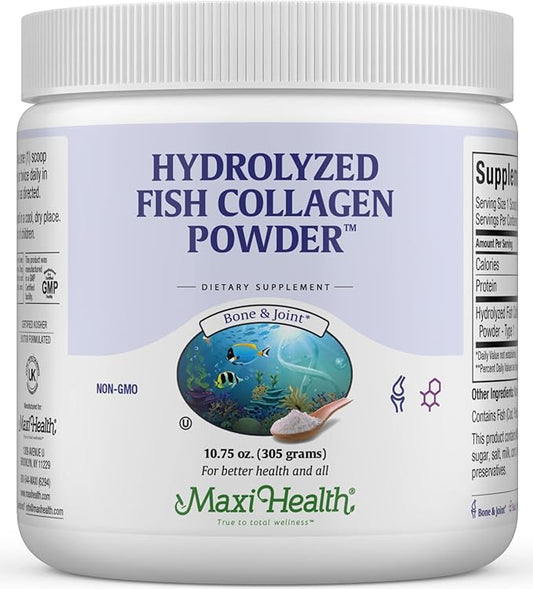 Maxi Health Collagen Peptides Powder – Type I Unflavored Marine Powder Collagen for Women & Men - Wild-Caught Protein Supplement for Joints, Skin, Hair & NailNails (10.75 oz)