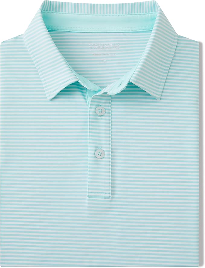 Golf Shirts for Men - Moisture Wicking Short Sleeve Performance Sport Casual Striped Collared Mens Polo Shirt