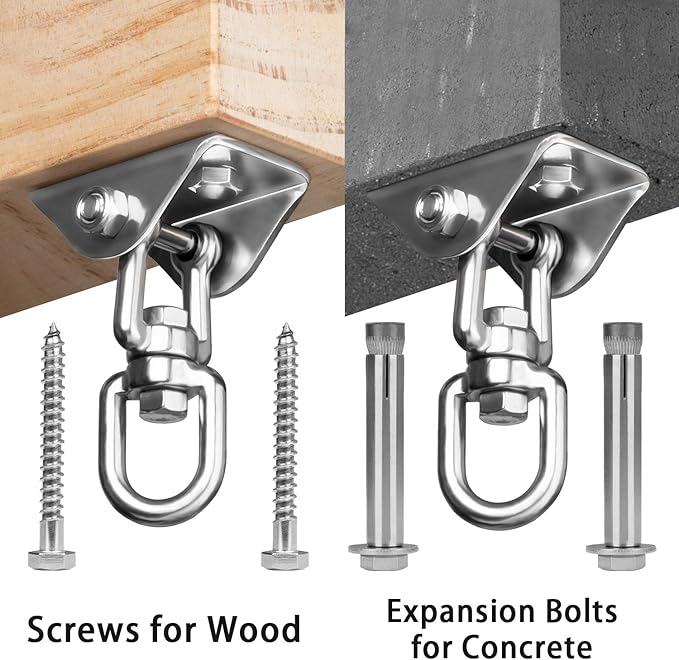Heavy Duty Swing Hangers for Wooden Sets 2000 LB Capacity Hammock Hanger 360 Swivel Stainless Steel Swing Hardware Accessories 2 Packs for Porch Playground Yoga Heavy Bag