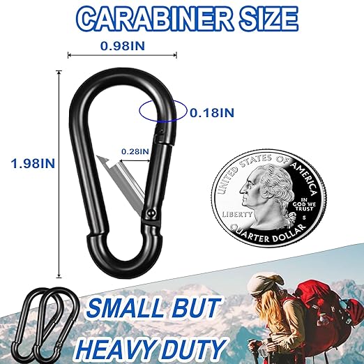 20PCS M5 Black Carabiner Clip, 3/16Inch Snap Hook Quick Link Small Clips, 2'' Spring Carabiner Link Buckle for Fishing Camping Hammock Dog Leashes-220LBS Holding Capacity