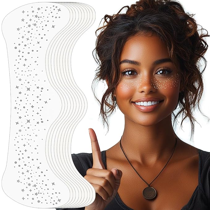 Glitter Freckles Face Tattoo - 10pcs Silver Face Glitter Makeup Speckles, Sparkle Makeup Patches