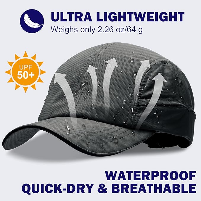 Oversize XL XXL Mens Waterproof Quick Dry Baseball Cap Lightweight Cooling Breathable Sports Hat for Big Heads 23.5"-26"