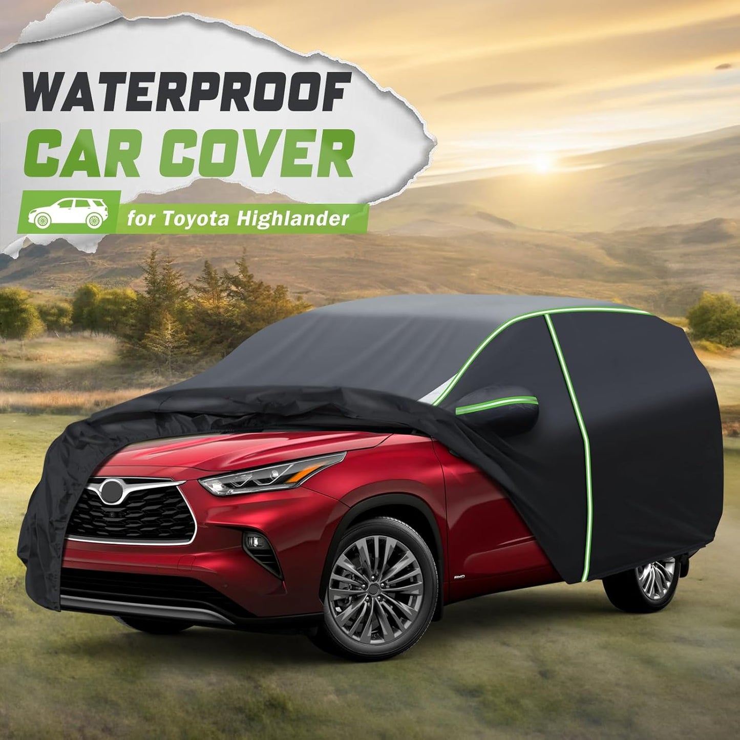 Mixsuper Liner Car Cover for Toyota Highlander 2001-2025, 7 Layers Waterproof Car Cover Accessories for Highlander with Zipper Door, Windproof Straps, Reflective Strips, Anti-UV, All Weather