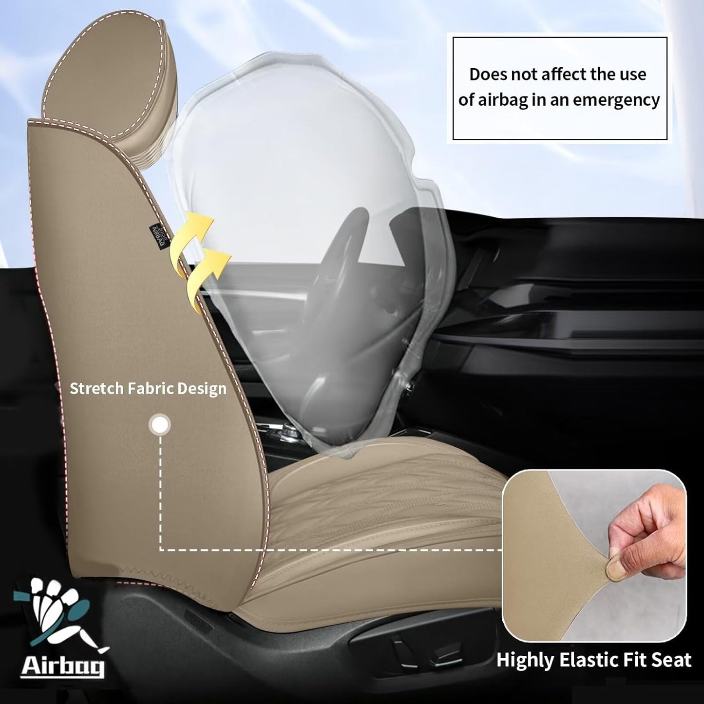 Car Seat Covers Fit for Toyota Camry 2012-2025: Full Set 5 Seats Faux Leather Automotive Seat Covers Waterproof Business Vehicle Seat Cushion Protector （5 Seat, Beige）