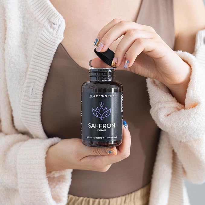 ACEWORKZ Saffron Supplement - 100% Pure Saffron Extract Capsules - Support Weight Management, Craving Control & Eye Health - for Women & Men (90 Capsules)