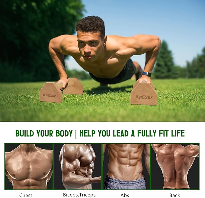 Push Up Stands, Handstand Parallettes Bars, Solid Wood Push Up Bars with Non-Slip Mat Push up Handles for Floor Exercise Home Workout Equipment for Men & Women Strength Training