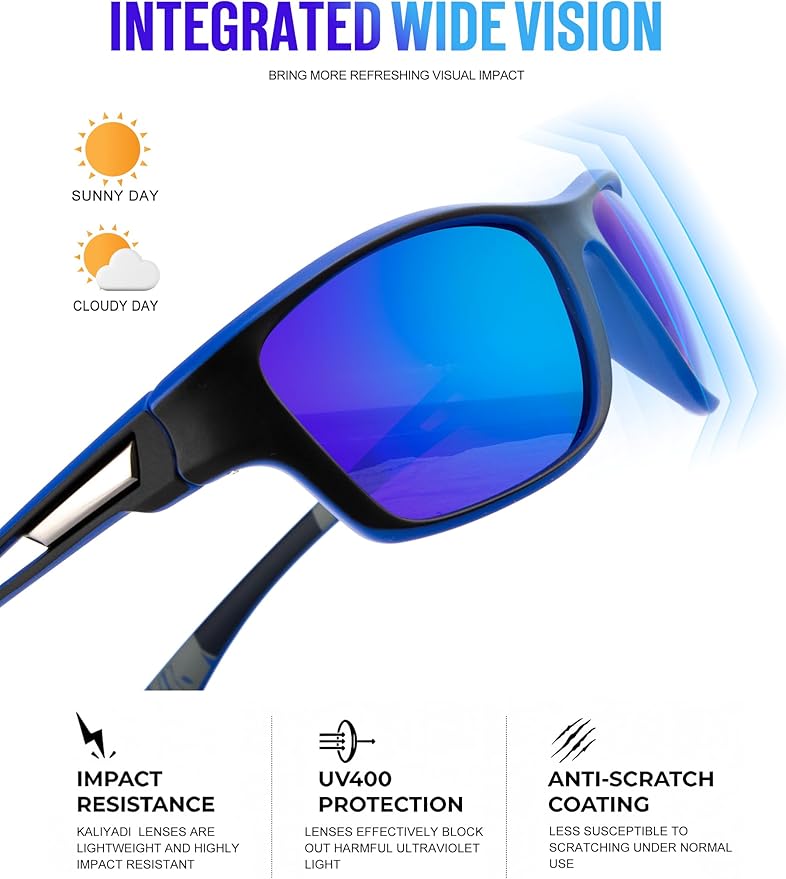 KALIYADI Polarized Sunglasses for Men, Sports Sun Glasses for Driving Cycling Fishing with UV protection