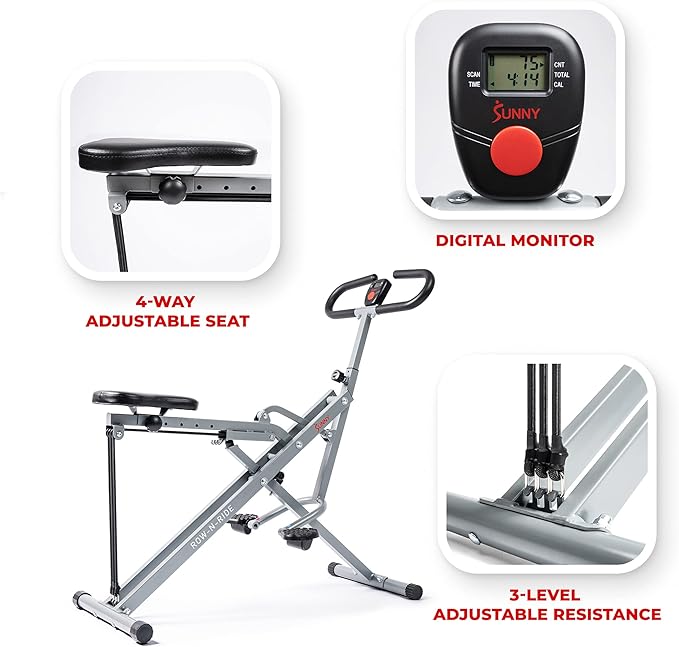 Sunny Health & Fitness Row-N-Ride Squat Machines for Home Glutes and Abs The Assist Trainer Workout Exercise Gym Butt Builder Equipment