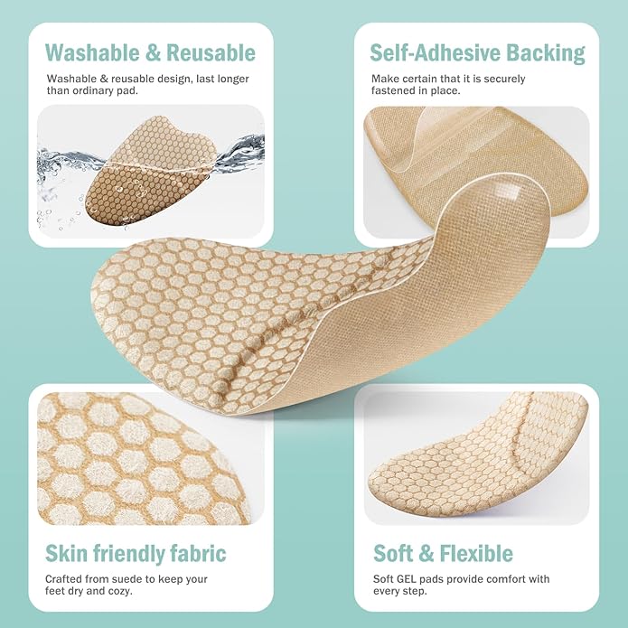 Metatarsal Pads for Women, Ball of Foot Cushions, Heel Inserts, High Heel Comfort Pads (2 Pairs), Anti Slip, Invisible Design