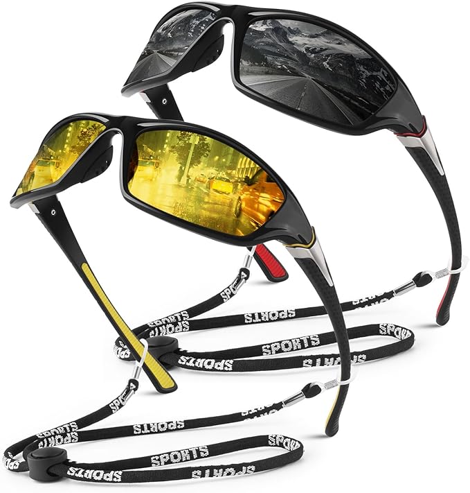 Polarized Sports Sunglasses for Men Women,Fishing Driving Rectangular Goggles UV400 Protection