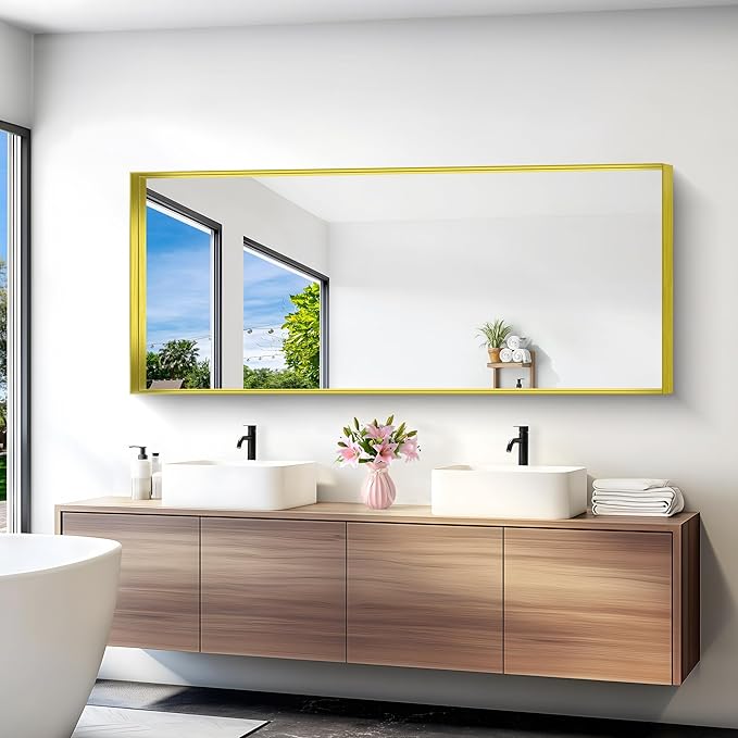 Gold Bathroom Mirror, 72x30 Inch Rectangular Framed Mirror, Large Wall Mounted Bathroom Vanity Mirror Over Sink for Bedroom,Restroom, Living Room, Hangs Vertically or Horizontally