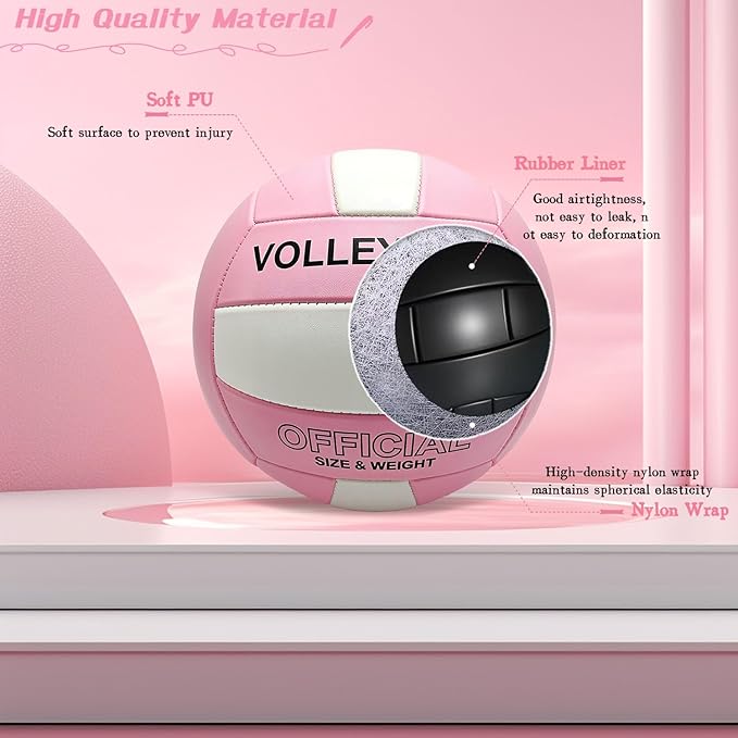 Volleyball Official Size 5 for Indoor Outdoor, Thicker PU Soft Volleyball Kit for Girls Boys Teenager Adults Beach Game Gym Training Beginner