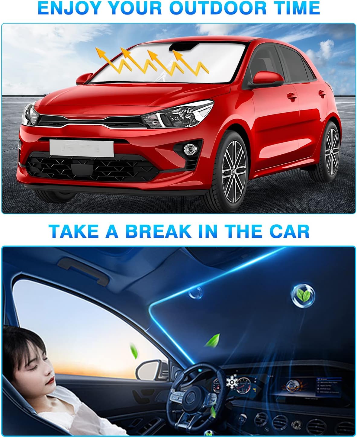 KUST Windshield Sun Shade for Kia Rio 2018-2023 Window Shade Sun Visor Cover Foldable Blocks UV Rays Keep Your Car Cooler