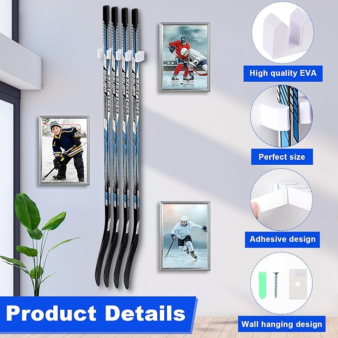 Yousoontic Hockey Stick Holder Wall Mount, 1-6 Stick Capacity, Ice and Field Hockey Organizer (Decor & Storage 2-in-1) for Home Garage Room Office Sports Decoration