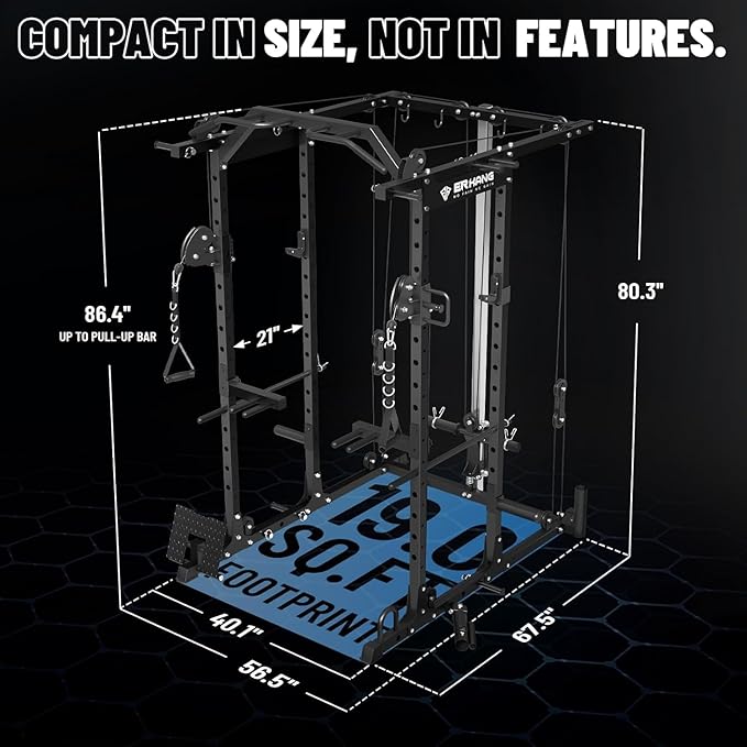 Mikolo Power Cage, Power Rack with Cable Crossover System, 1500LBS Squat Rack with LAT Pull Down System, Workout Cage with Pulley System for Fitness Home Gym