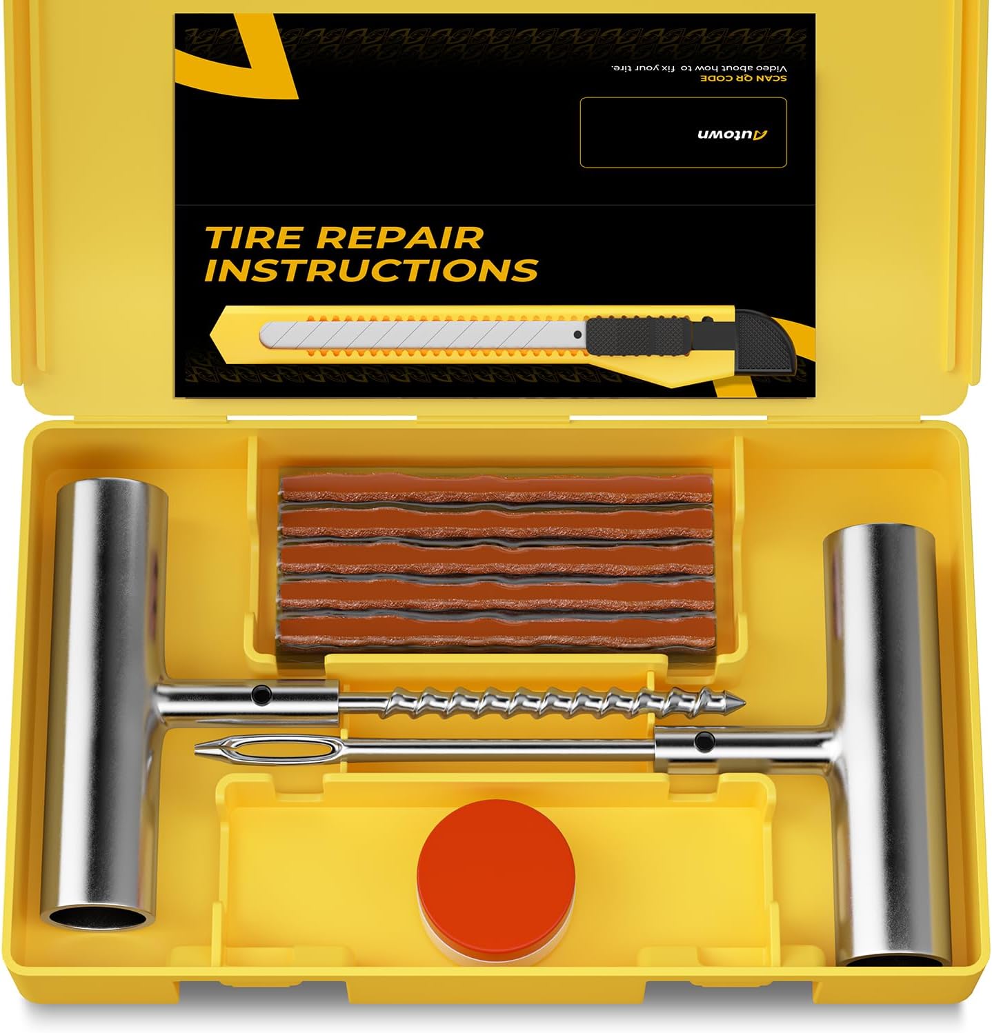 Tire Repair Kit with Plugs Fix Punctures & Plug Flats with Ease - Heavy Duty Flat Tire Puncture Repair Kit for Car, Motorcycle, ATV, UTV, RV, Trailer, Tractor, Jeep, Etc