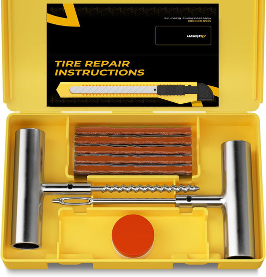 Tire Repair Kit with Plugs Fix Punctures & Plug Flats with Ease - Heavy Duty Flat Tire Puncture Repair Kit for Car, Motorcycle, ATV, UTV, RV, Trailer, Tractor, Jeep, Etc