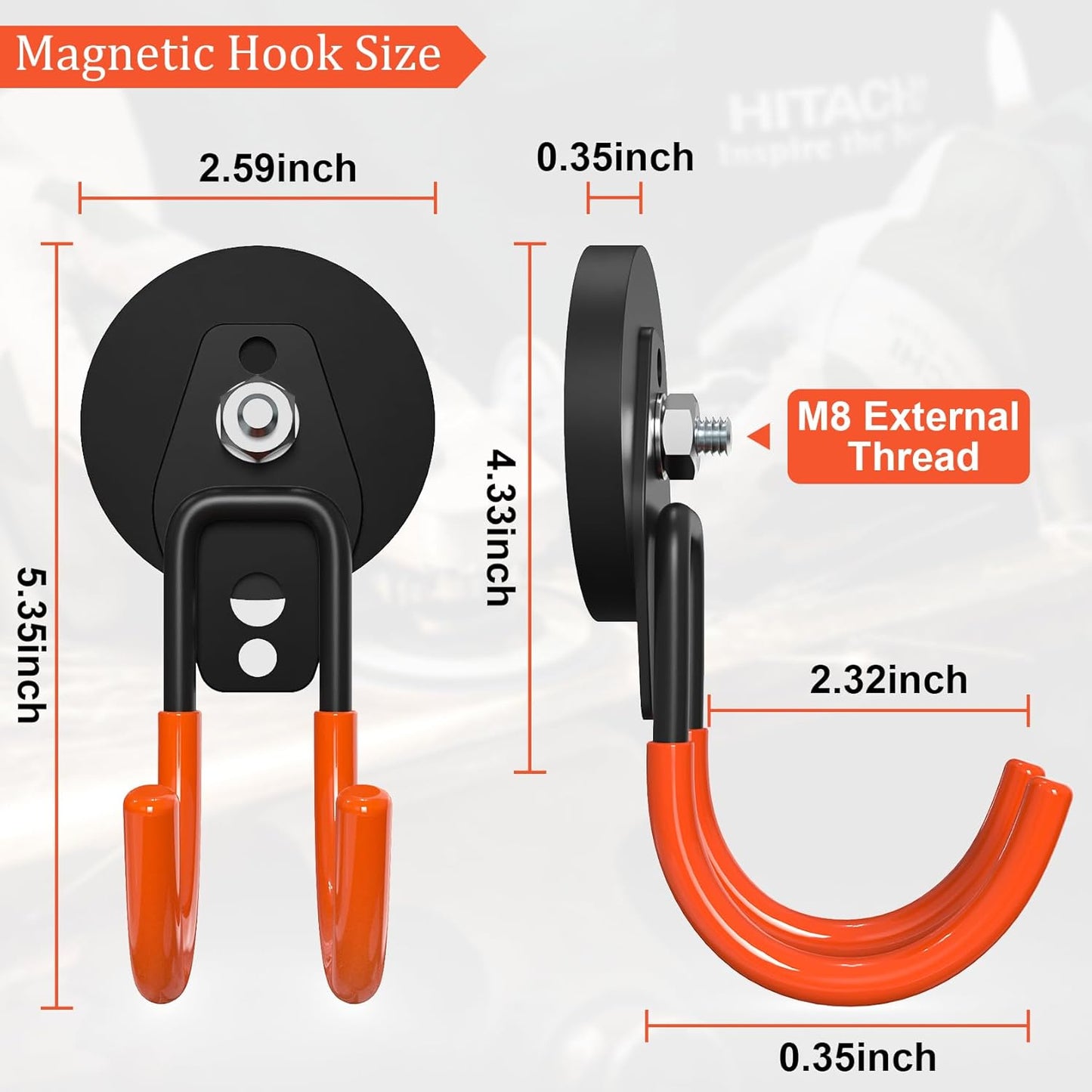 Heavy Duty Storage Magnetic Utility Hooks Large Garage Magnet Hooks with Anti-Slip Coating for Metal Cabinet,Pegboard,Garage Shelve,Garden Tools (4PCS 2.59'' Orange)