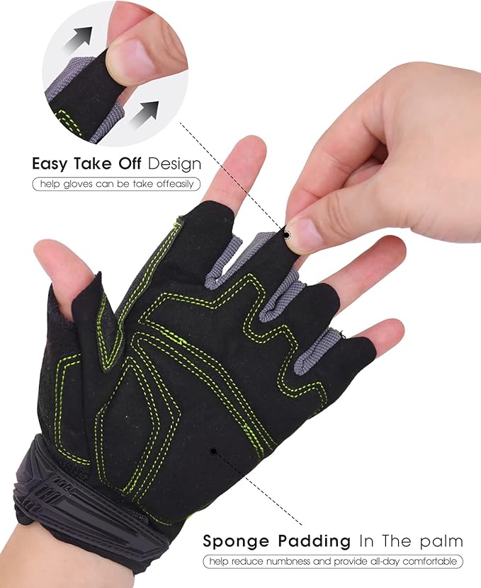 HANDLANDY Fingerless Work Gloves for Men and Women Utility Padded Half Finger Driving Working Gloves (XL, Green)