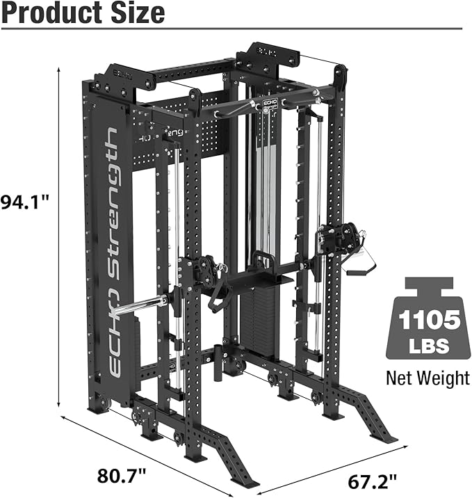 Commercial Functional Trainer Cable Machine with Dual Weight Stacks, Power Cage Squat Rack, Dual Cable Crossover Machine with Pulley System