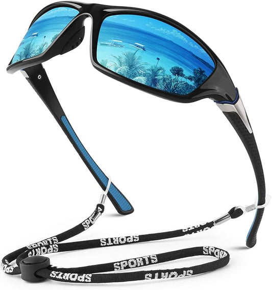 Polarized Sports Sunglasses for Men Women,Fishing Driving Rectangular Goggles UV400 Protection