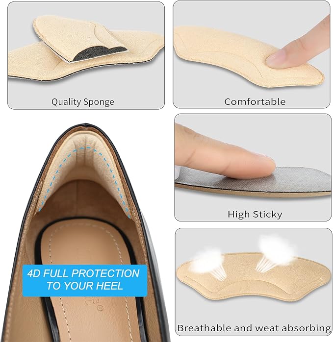 6 Pairs Heel Cushion Pads for Shoes Too Big, Shoe Grips Liners Heel Protectors for Loose Shoes, Heel Pain, Blisters and Rubbing, Anti Slip Shoe Filler Make Shoes Fit Tighter(Beige)