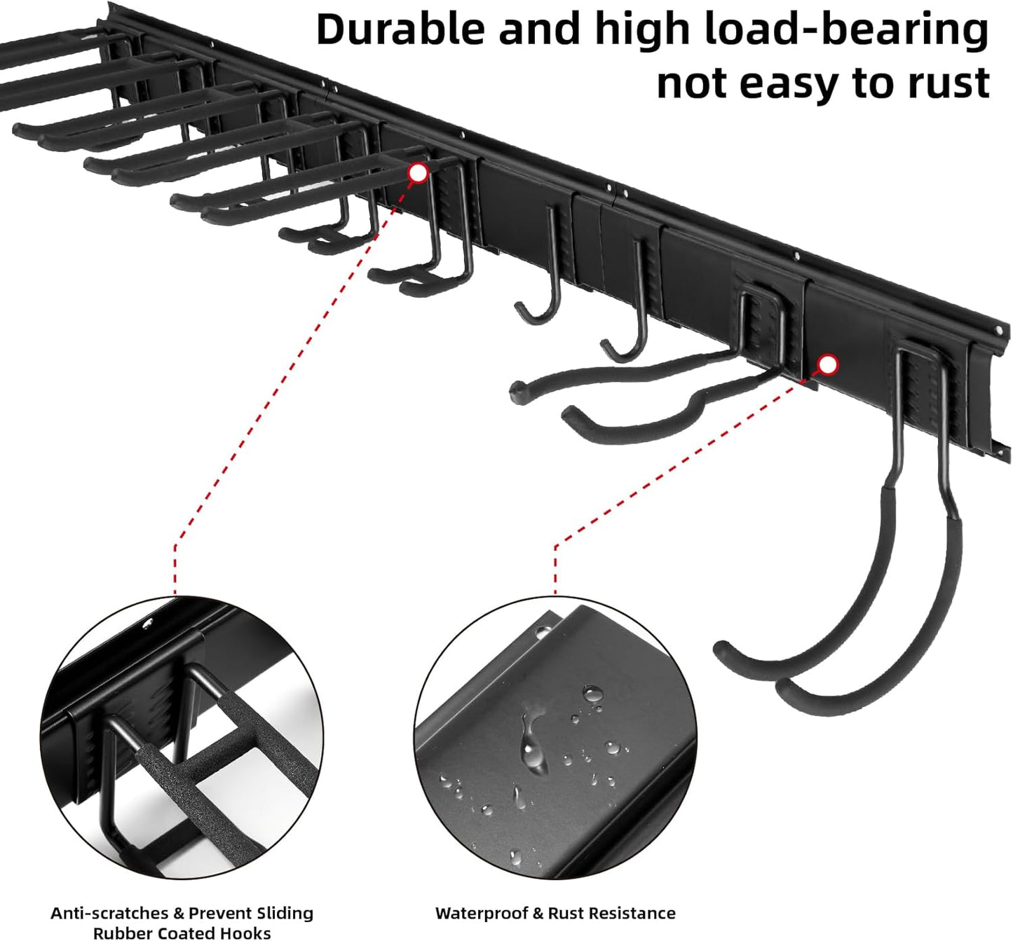 Sinoer Heavy Duty Steel Garage Wall Mount Garden Tool Organizer with 9 Adjustable Metal Hooks and 2 Straps, for Garden Tools, Chairs, Brooms, Mops, Rakes, Shovel
