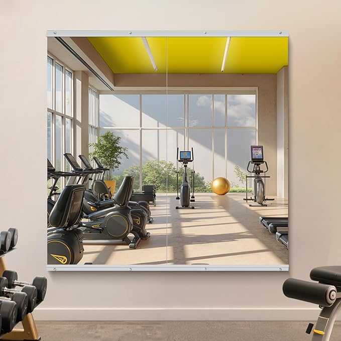 Home Gym Mirror - 48x24 Inch, 2PCS Frameless Tempered Glass Full Body Mirror for Wall Mount - Ideal for Yoga, Workout, Bedroom, Dance Studio (Silver)