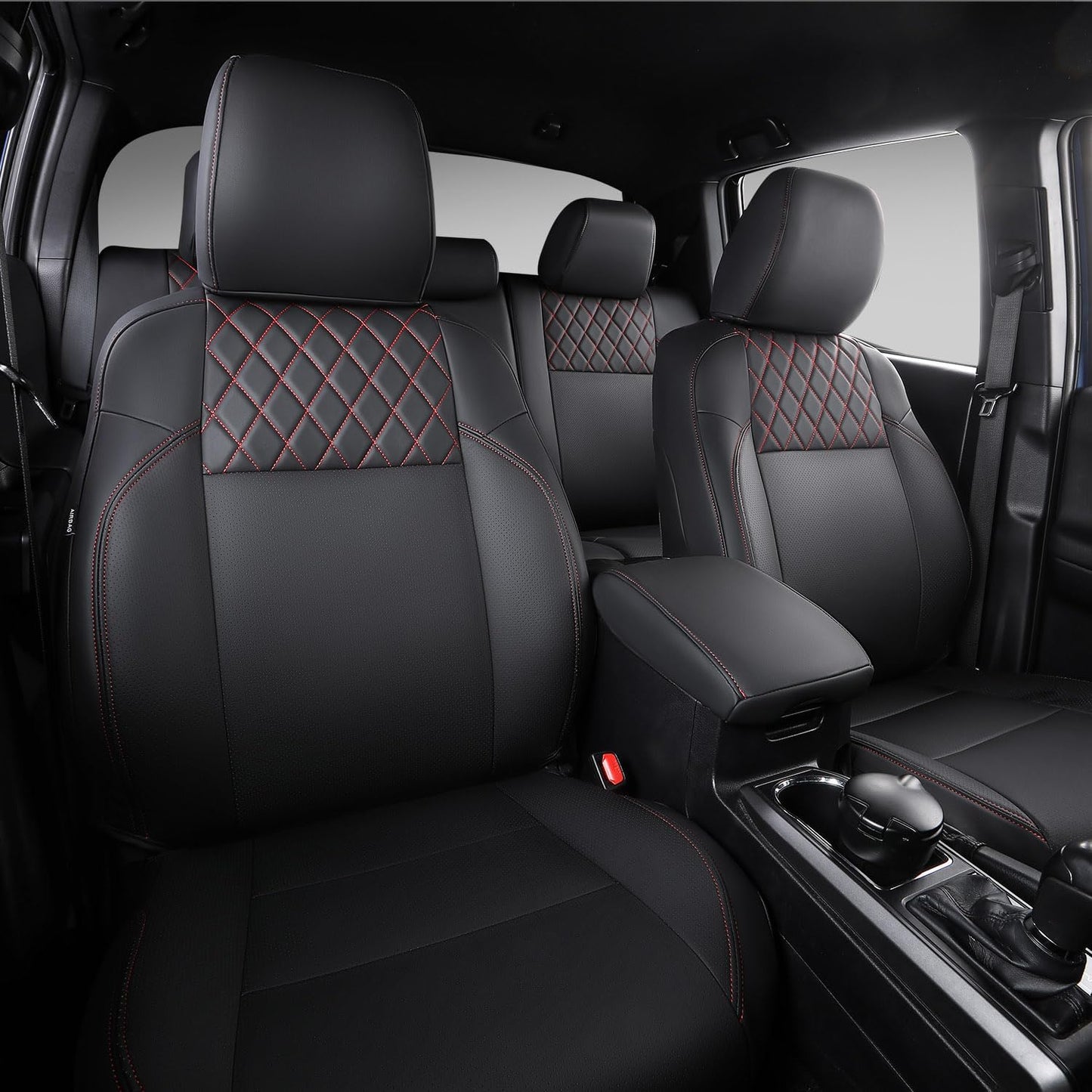PTYYDS Seat Covers Compatible with 2016-2023 Toyota Tacoma Seat Covers Replacement for 16-23 Tacoma SR5 TRD Off Road Limited Accessories(Full Set,Black+Red)