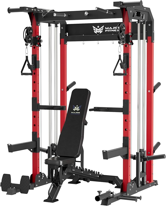 MAJOR FITNESS F22 Power Rack, 1600lbs All-in-One Squat Rack with Cable Crossover, Dual Pulley System, Heavy-Duty Steel Frame, Attachments & Storage for Home Gym Strength Training