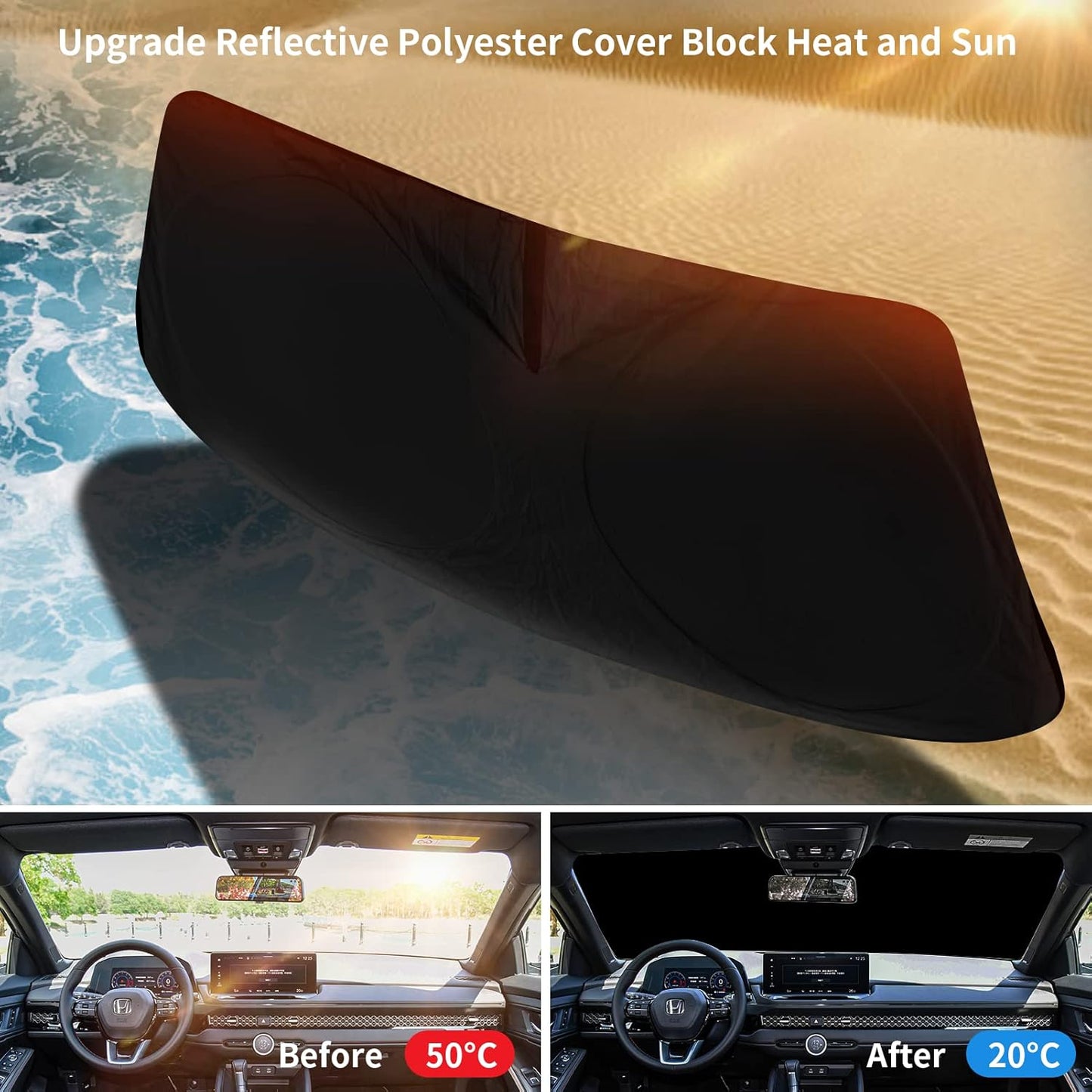 INSAUTO Windshield Sun Shades Compatible with Honda Civic Accord, Front Window Sunshade for Windshield Cover Foldable Sun Visor Protector 210T Reflective Cool Car Accessories (61" X 34.6")