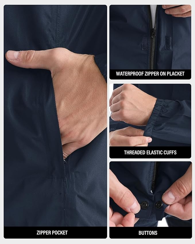 iCreek Men's Rain Jacket Lightweight Waterproof Packable Rain Shell Jacket Raincoat with Hood Windbreaker for Cycling, Golf