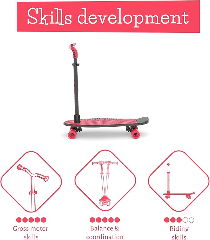 Chillafish Skatieskootie Customizable Training Skateboard and Lean-to-Steer Scooter with Detachable Stability Handlebar, Ages 3+