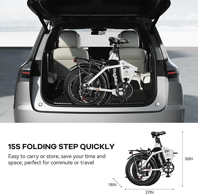 Foldable Electric Bike for Adults, 30+MPH, 48V 20Ah Removable Lithium Battery up to 80Miles, 20" Fat Tire 1000W Peak Motor Dirt Ebike Adult Electric Bicycle for Commute Beach Mountain E Bike