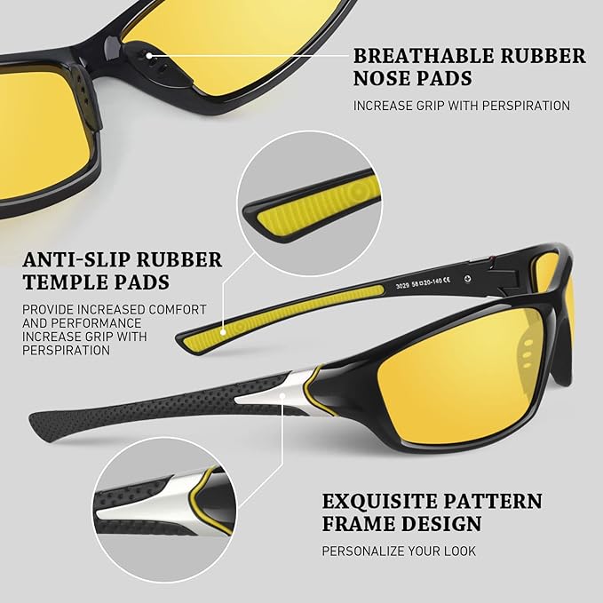 Polarized Sports Sunglasses for Men Women,Fishing Driving Rectangular Goggles UV400 Protection