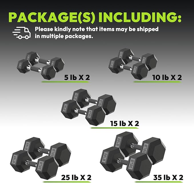 Hex Dumbbell Set, 30-480 lb Set Rubber Encased Exercise & Fitness Dumbbells, Weights Dumbbells Set, Hand Weight for Strength Training
